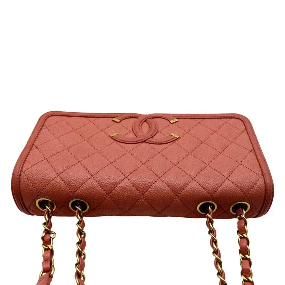 CHANEL  CC Filigree Small Flap Caviar Leather Crossbody Bag Pink - Picture 5 of 14